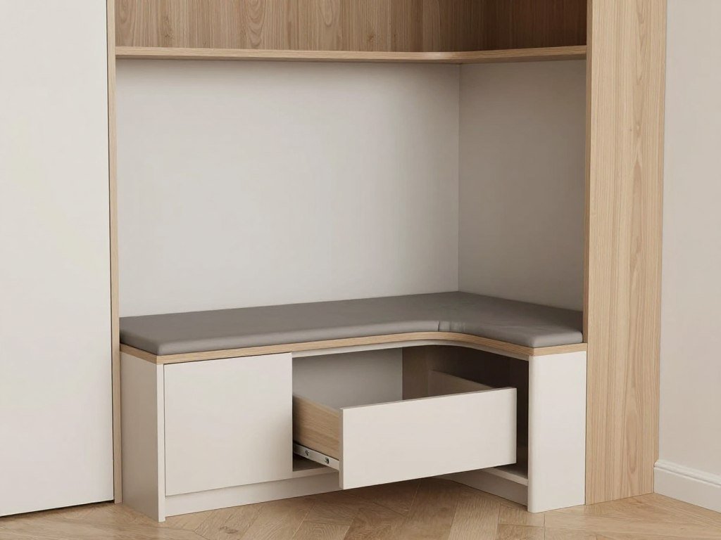 Corner dining nook with built-in storage under the bench seating