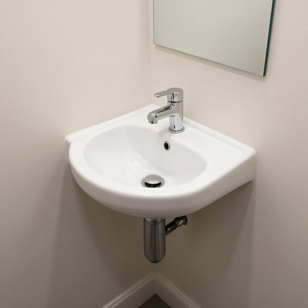 Corner sink installation in a tiny bathroom
