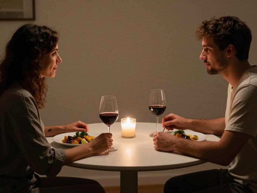 Couple enjoying dinner at a small intimate dining table