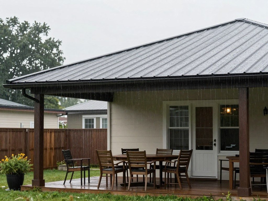Covered patio providing shelter during light rain
