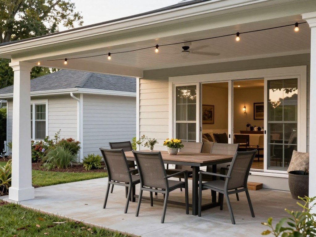 Covered patio with dining area extending living space