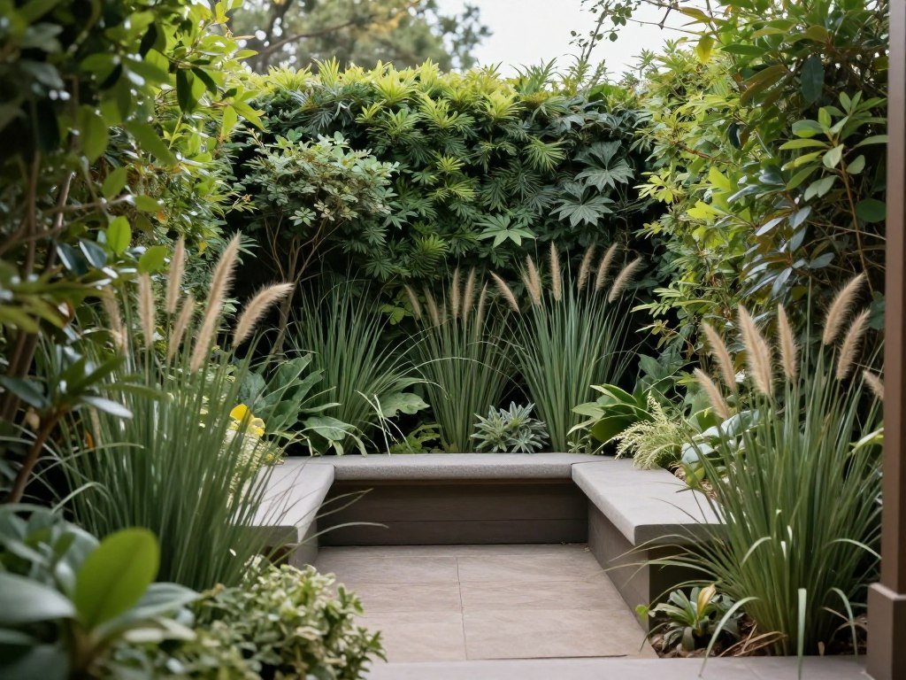 Cozy backyard garden room created by strategic plant placement forming natural walls