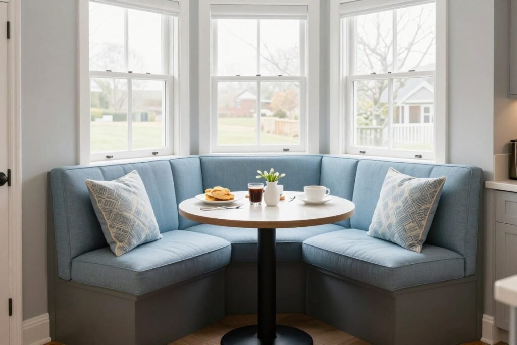 Cozy breakfast nook with L-shaped booth seating