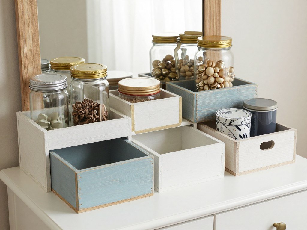 Creative DIY vanity inspo with handmade organizers from upcycled materials