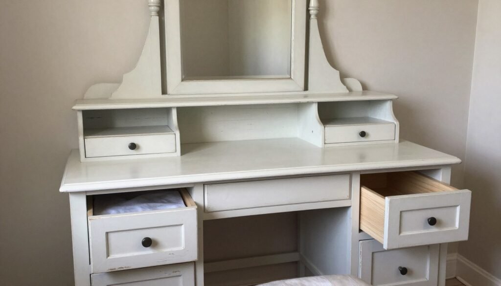 Creative DIY vanity made from repurposed furniture with personal touches and custom elements
