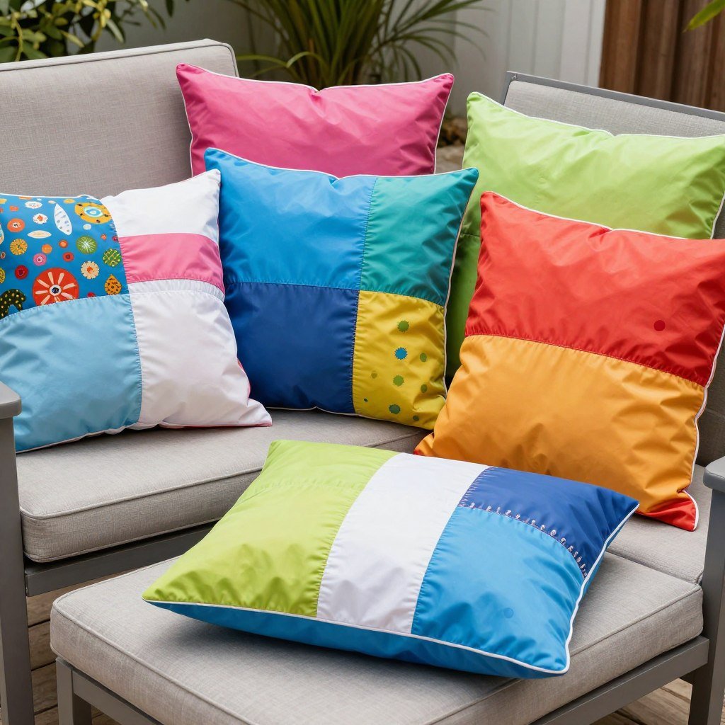 DIY no-sew outdoor pillow covers made from colorful waterproof fabric DIY no-sew outdoor pillow covers made from colorful waterproof fabric