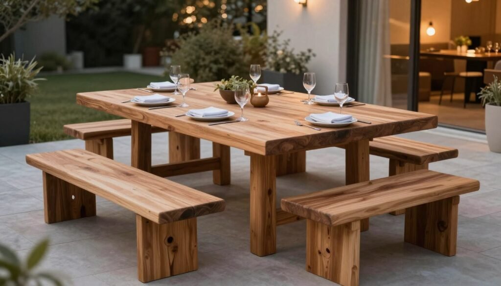 DIY outdoor dining table with bench seating