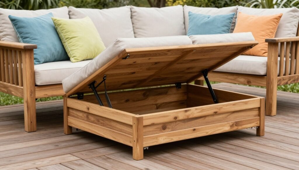 DIY outdoor sofa with built-in storage compartment