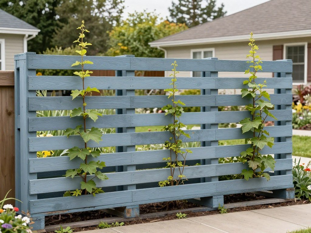 DIY privacy screen made from repurposed wooden pallets with climbing plants DIY privacy screen made from repurposed wooden pallets with climbing plants