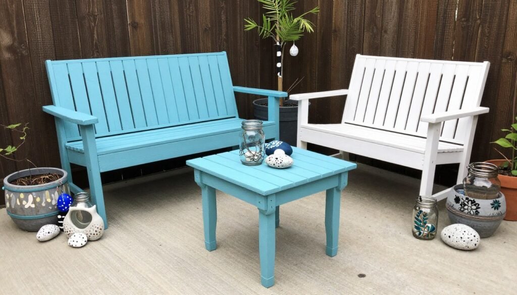 DIY small patio makeover with repurposed furniture and handmade decorations