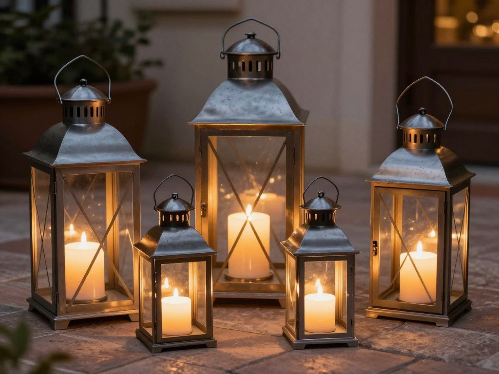 Decorative lanterns creating ambient patio lighting