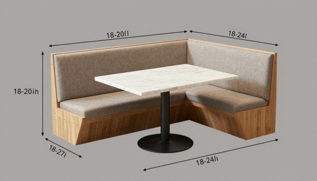 Diagram showing dining banquette bench dimensions and measurements
