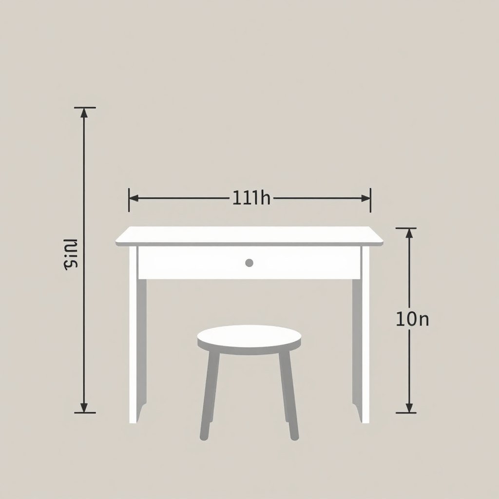 Diagram showing ideal vanity chair height in relation to table