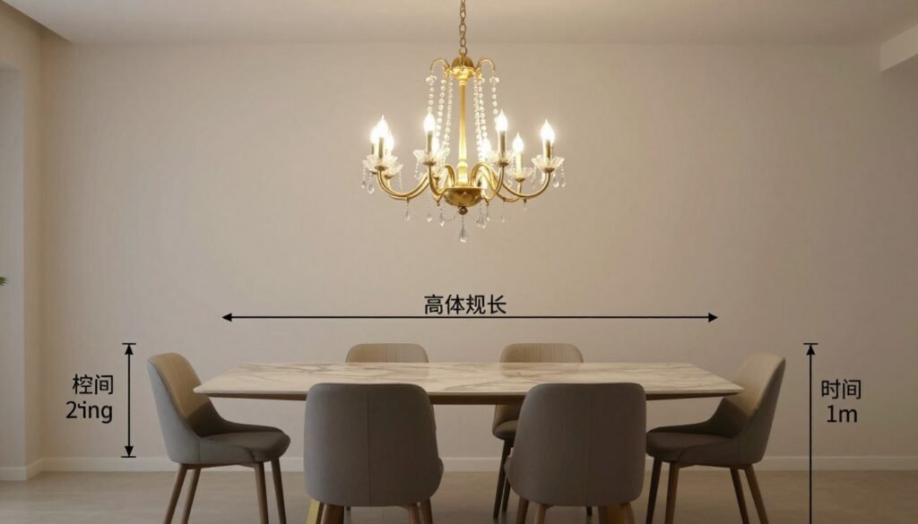 Diagram showing proper chandelier sizing in relation to dining table