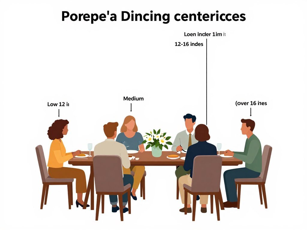 Diagram showing proper height zones for long dining table centerpieces