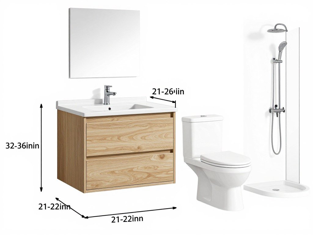 Diagram showing standard bathroom vanity measurements and clearance requirements