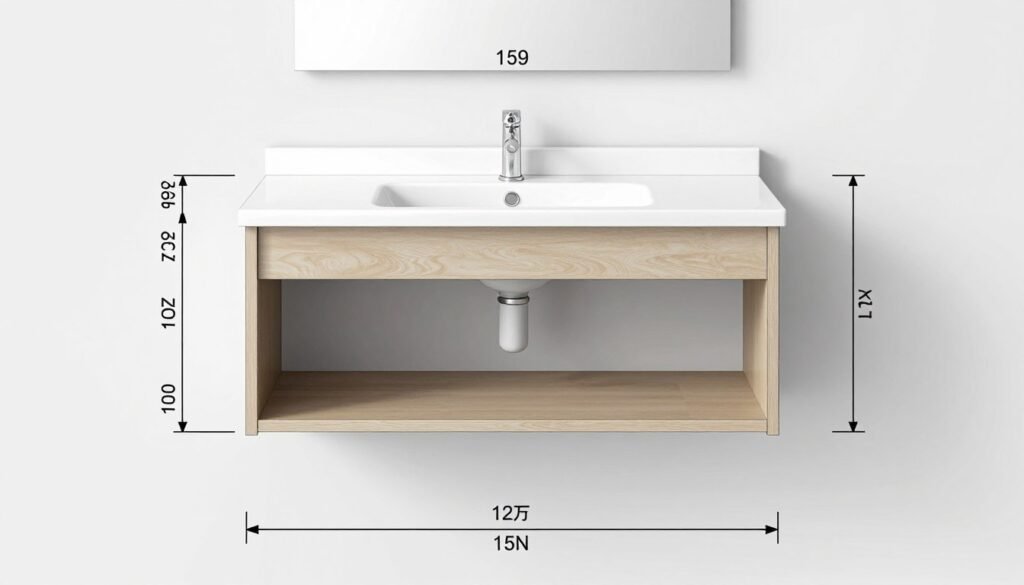 Diagram showing standard measurements for floating vanity bathroom installation