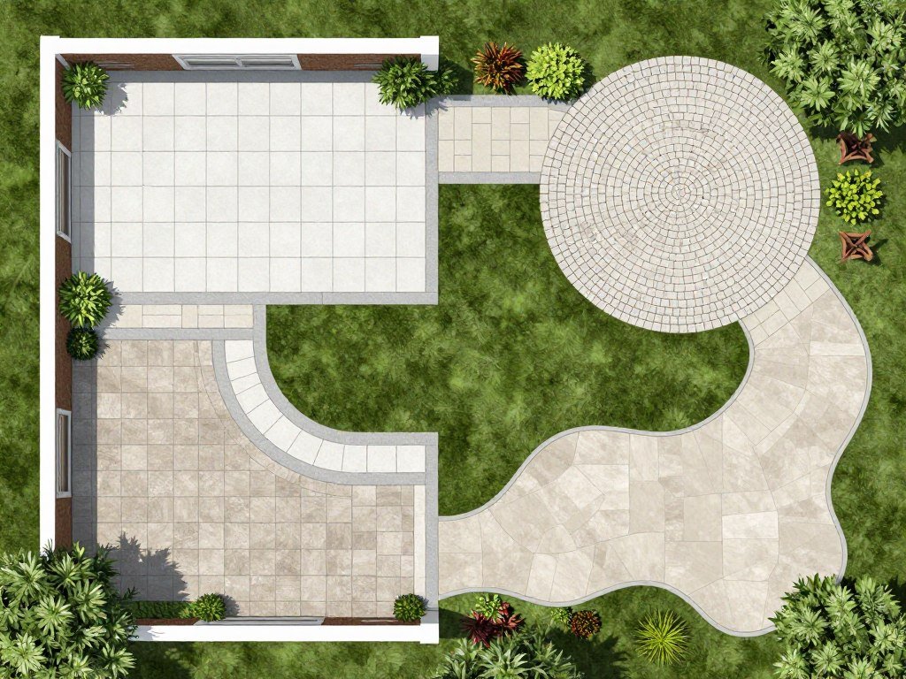 Different patio shape options including rectangular, circular, and freeform designs