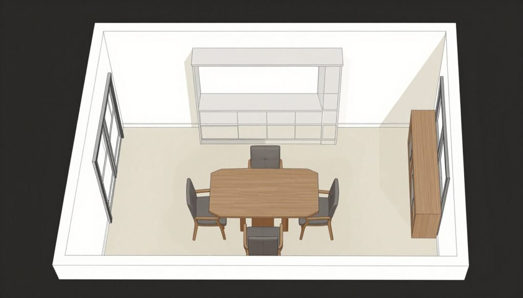 Dining room layout showing various hutch placement options with furniture arrangement Dining room layout showing various hutch placement options with furniture arrangement