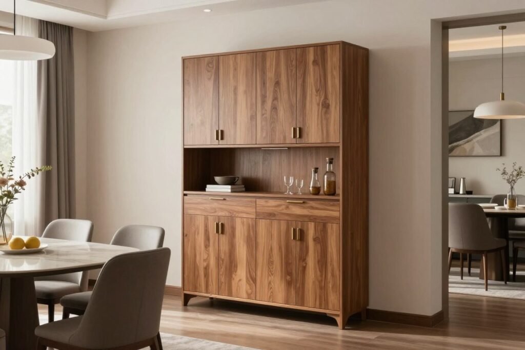 Dining room with properly sized cabinet that fits the space proportionally Dining room with properly sized cabinet that fits the space proportionally
