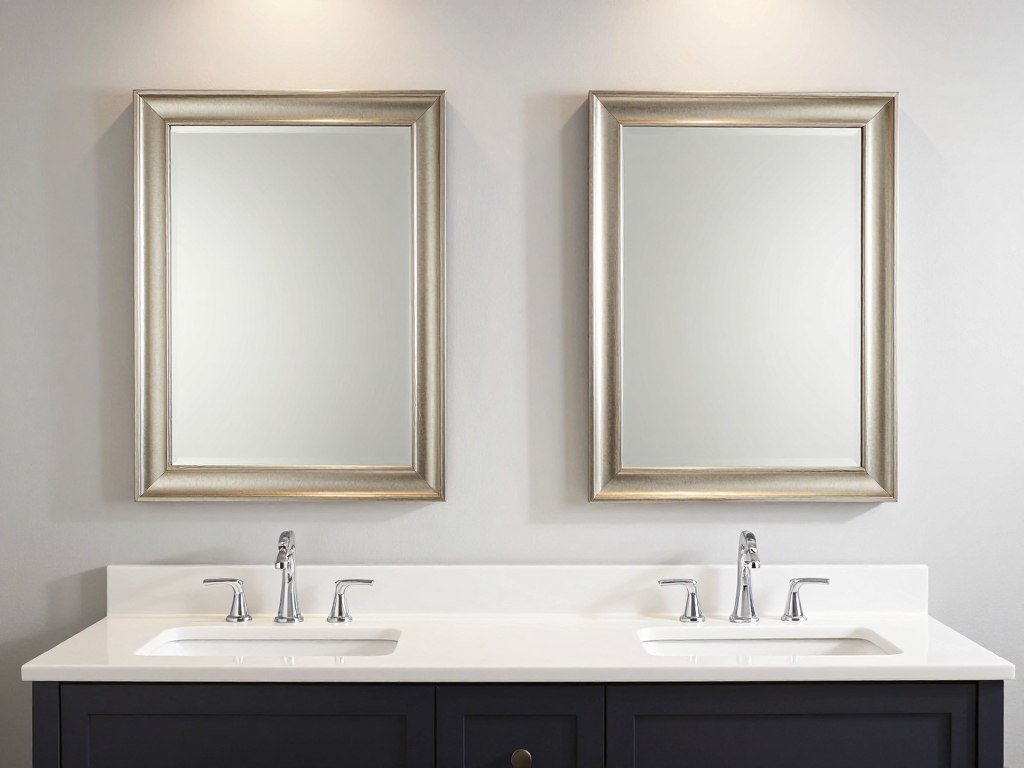 Double vanity with coordinated mirrors and stylish frames