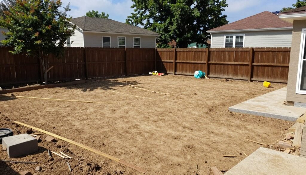 Dream backyard transformation in progress showing before and during phases