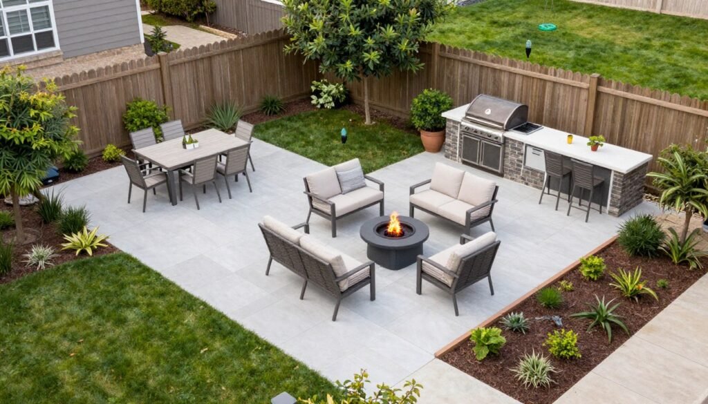Dream backyard with clearly defined functional zones for different activities
