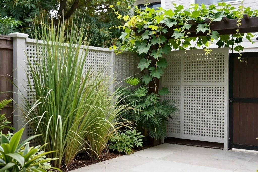 Dream backyard with natural privacy screening using plants and structures