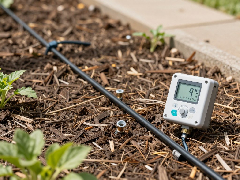 Efficient drip irrigation system in a small front yard landscape