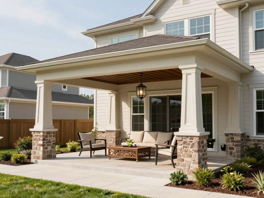 Elegant covered patio increasing home's curb appeal