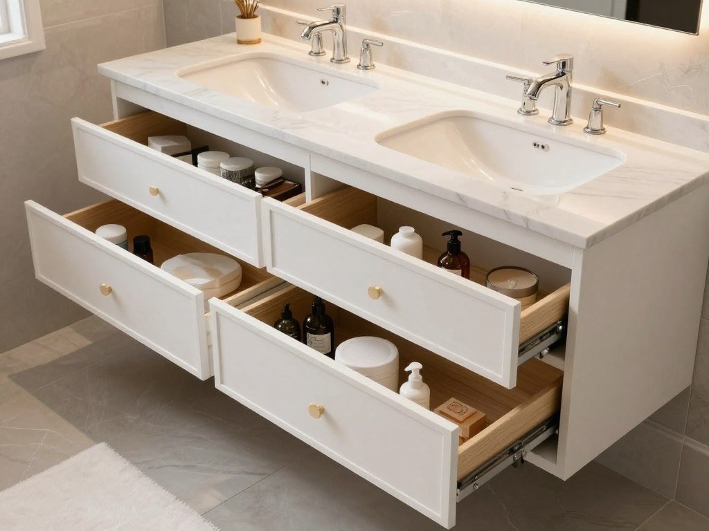 Elegant double sink bathroom vanity with ample storage