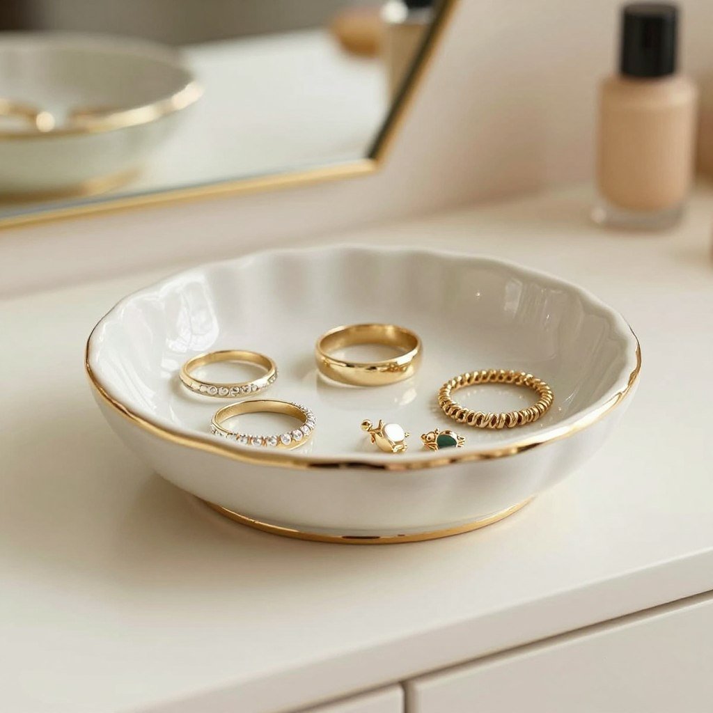 Elegant jewelry dish with rings and earrings