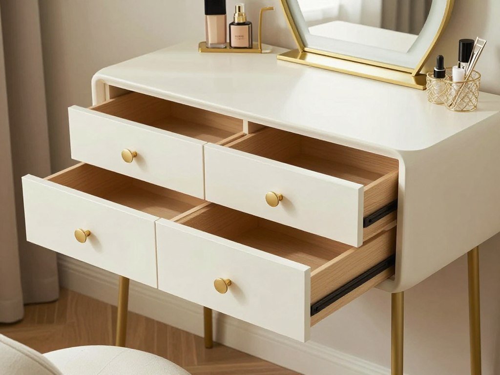 Elegant vanity table with drawers for makeup storage and organization