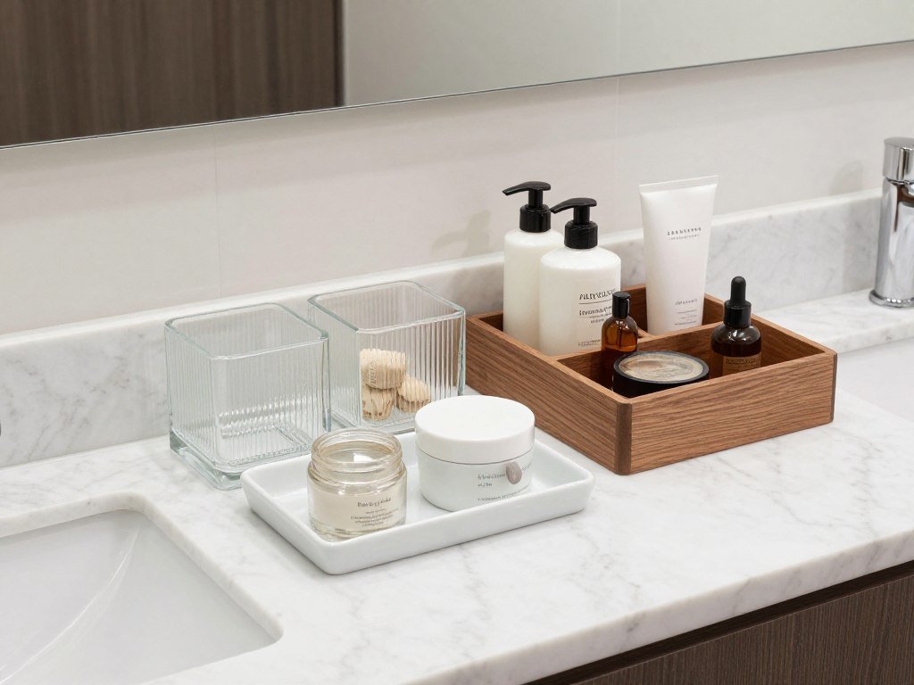 Elegantly styled bathroom vanity with moisture-resistant decor