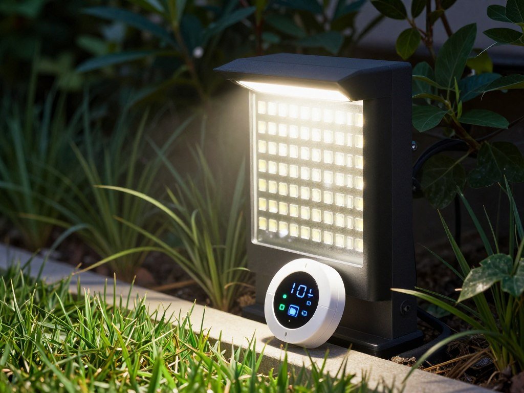 Energy-efficient backyard lighting with LED fixtures and timer controls