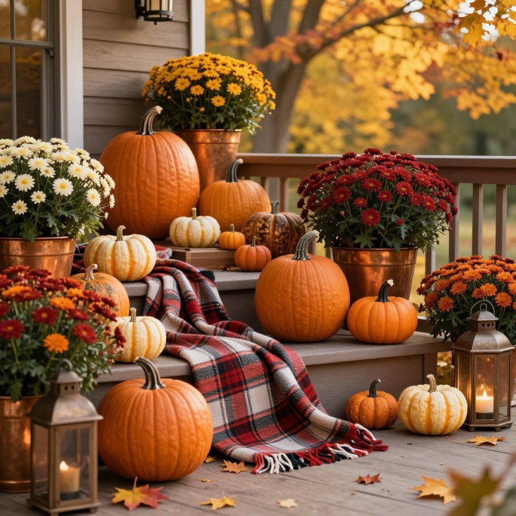 Fall patio with warm colors and cozy elements