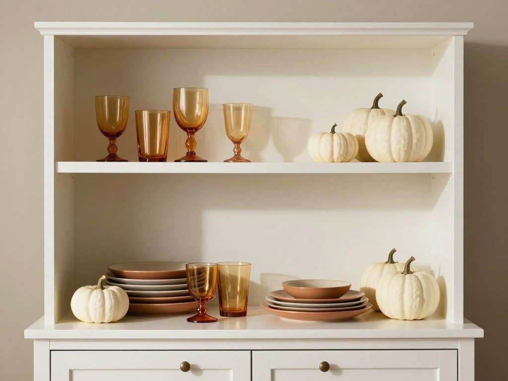 Fall-themed built-in hutch dining room styling