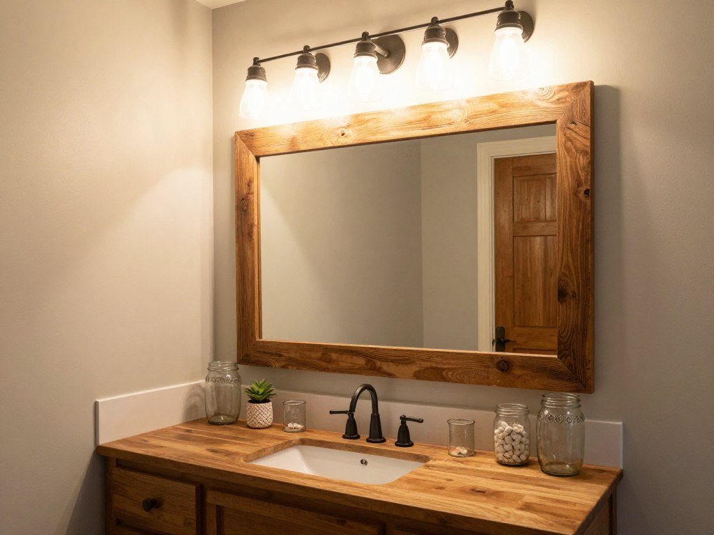 Farmhouse bathroom with rustic vanity lighting