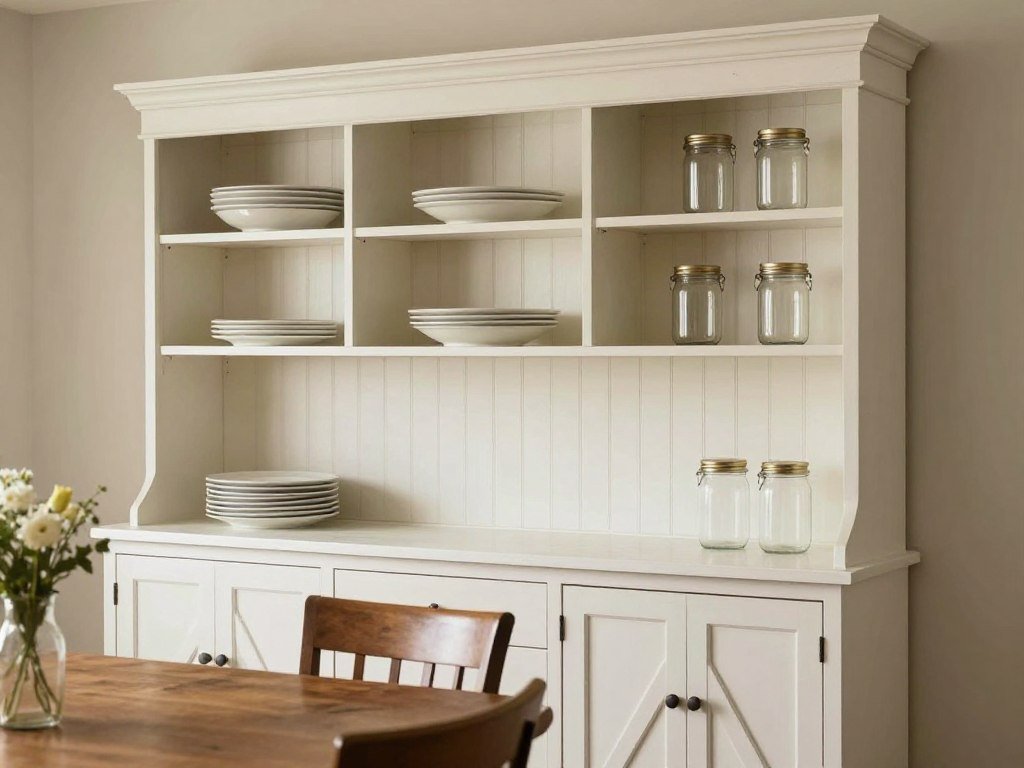 Farmhouse built-in hutch dining room with rustic elements