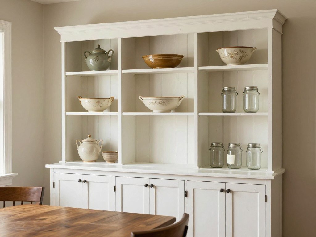 Farmhouse style built-in hutch dining room with rustic elements