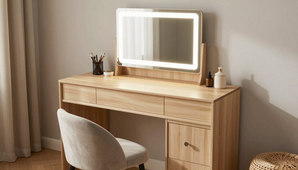 Finished DIY vanity in a beautifully styled room
