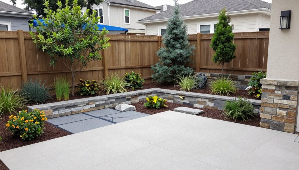 Finished backyard landscaping designs layout showing beautiful transformation