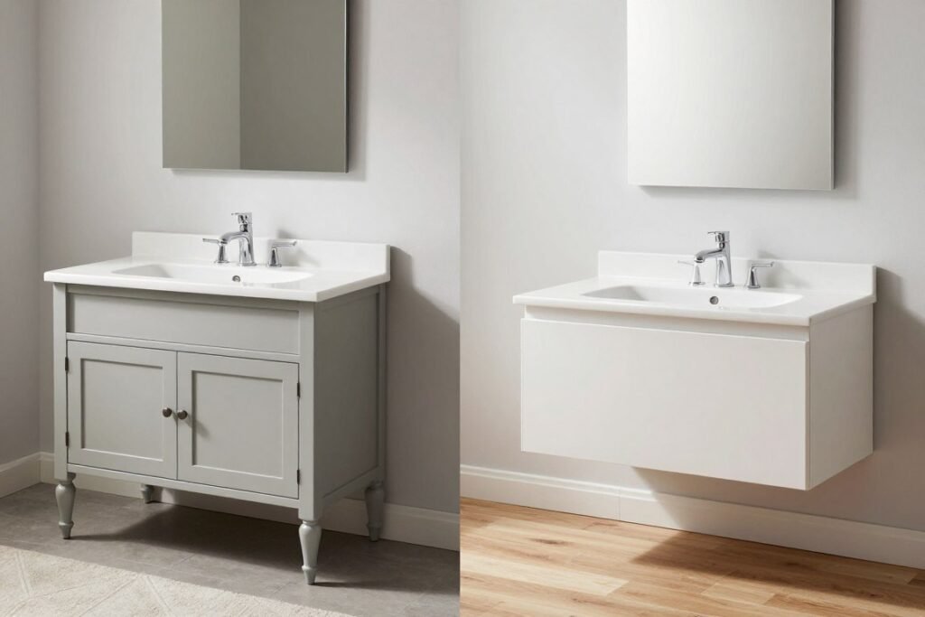 Freestanding vs wall-mounted master bath vanity comparison