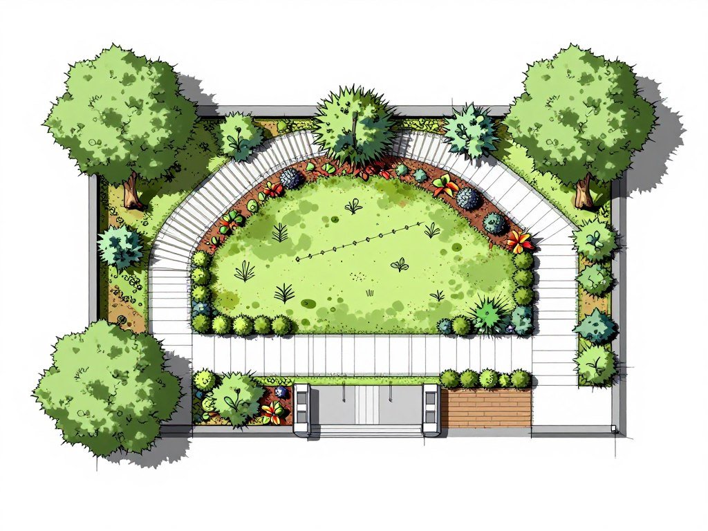 Front yard landscaping design plan showing layout and plant placement