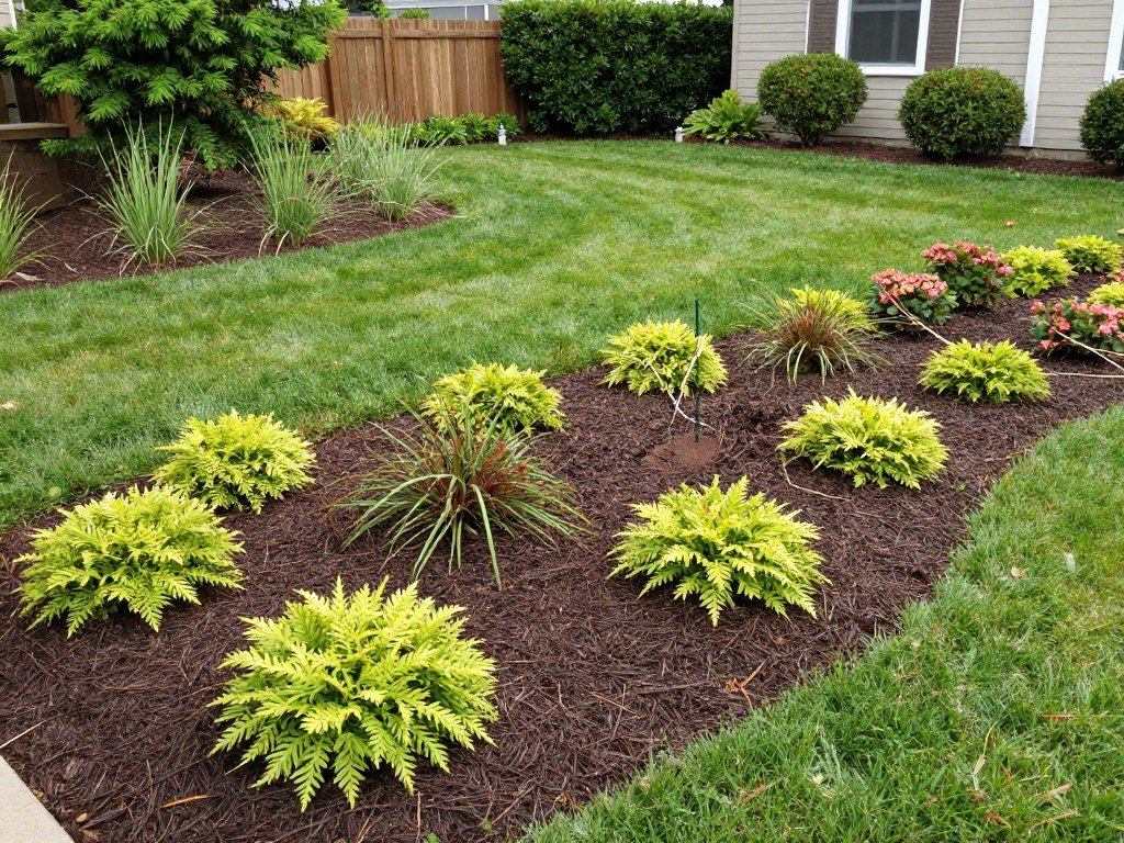 Front yard landscaping design showing seasonal maintenance activities