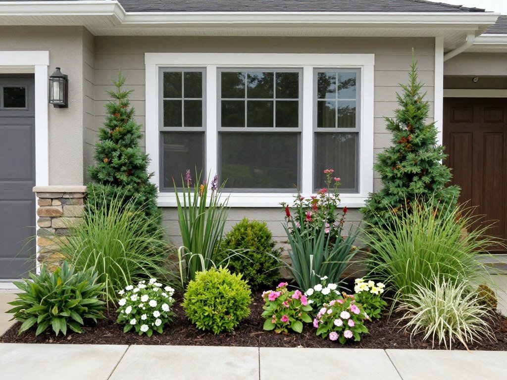 Front yard landscaping design with foundation plantings that complement the house architecture