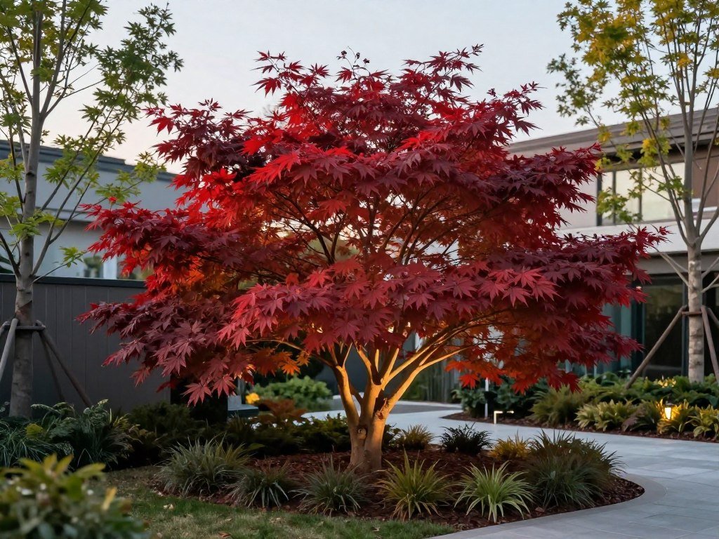 Front yard with Japanese maple as specimen tree focal point