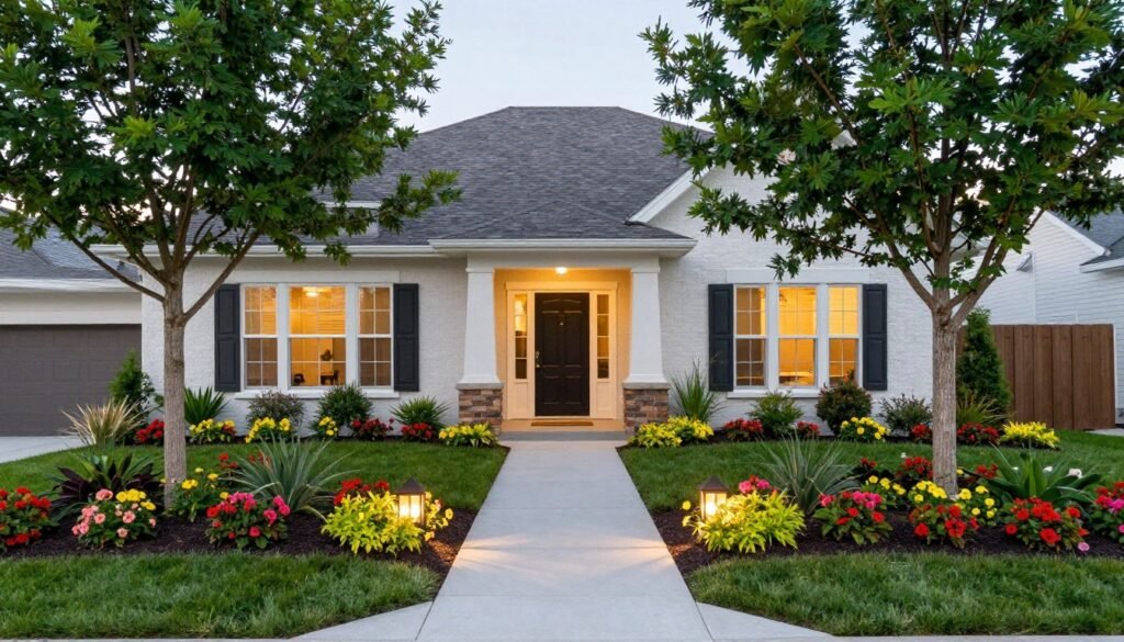 Front yard with landscaping that complements and enhances the home's architecture