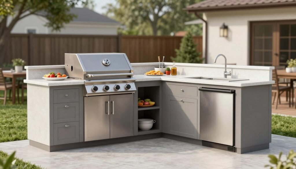 Fully equipped outdoor kitchen in a dream backyard setting