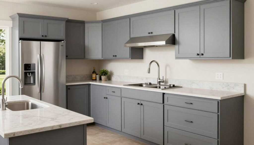 Functional backyard kitchen with sink, refrigerator, and ample storage